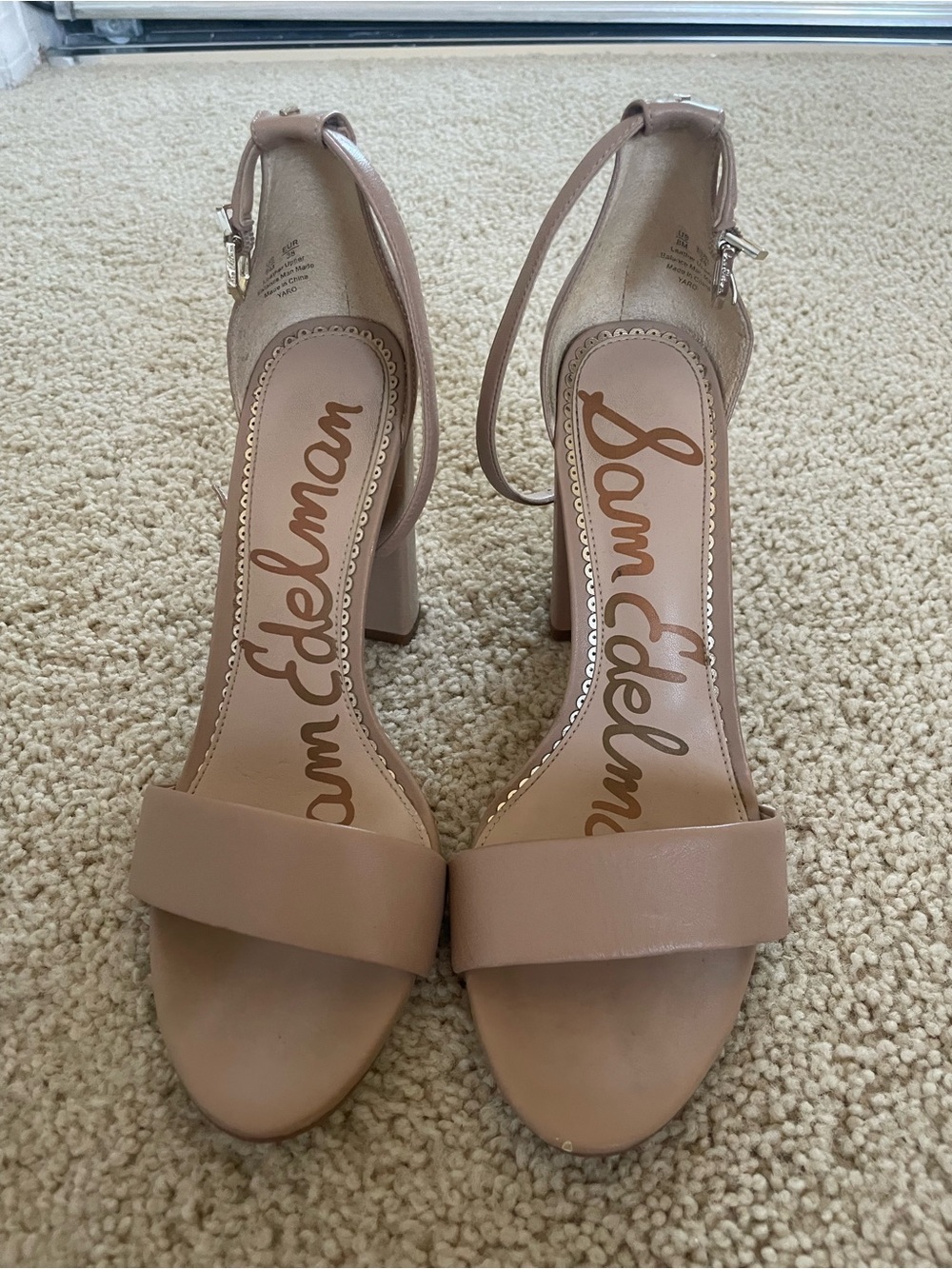 Sam Edelman Blush Nude Block Heel Ankle Strap Sandals